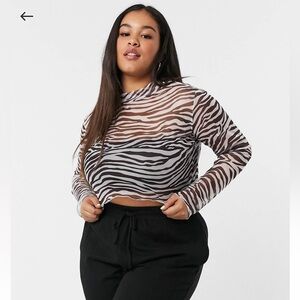 Rokoko Plus long sleeve crop t-shirt and mini-skirt in brown zebra mesh co-ord
